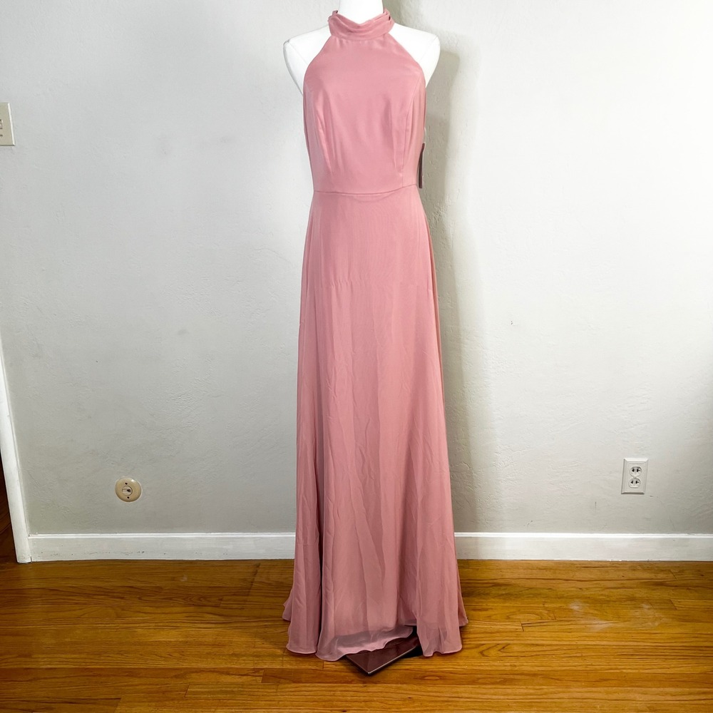 After Six 1545 Desert Rose Chiffon Halter Neck Formal Gown Maxi Dress Size 6